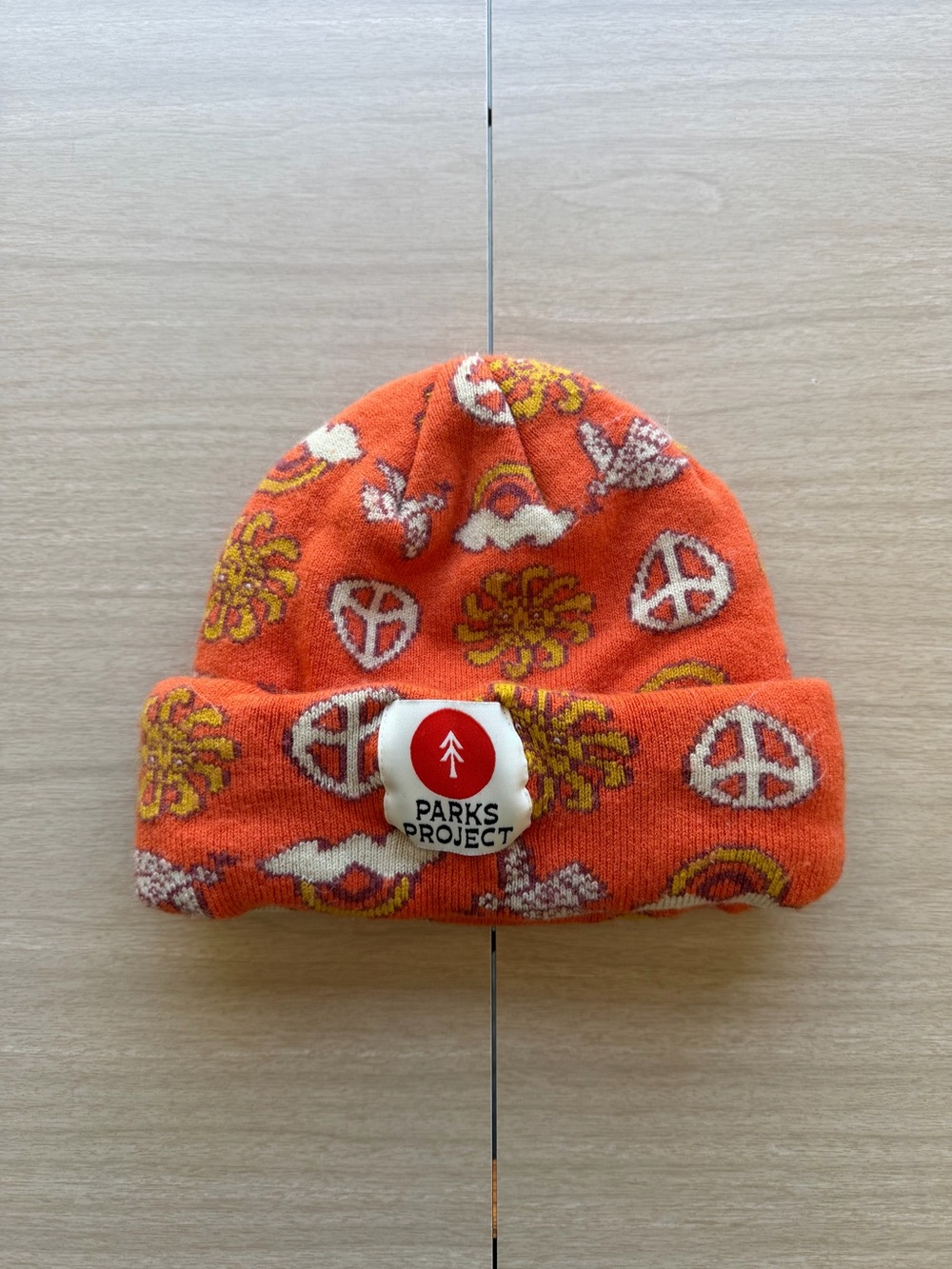 Parks Project Women’s Orange Beanie with Peace & Sun Design OS